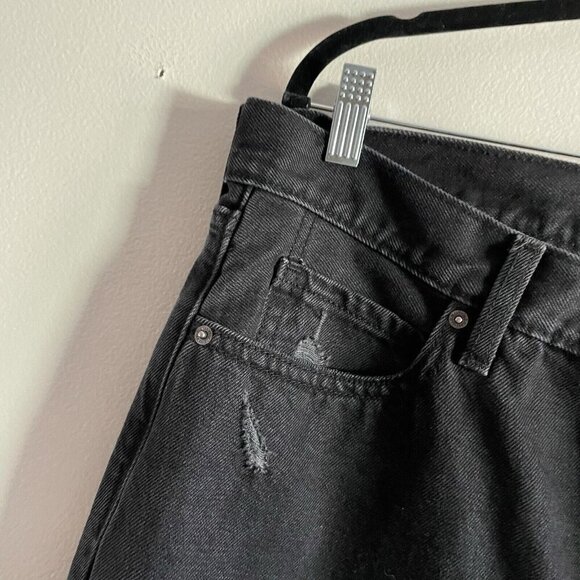 Old Navy Wmn 14 Black Distressed Button Fly High-Rise Slouchy Straight Jean NWT - Picture 5 of 11